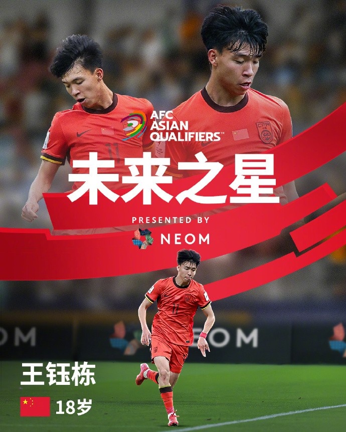 亞洲杯官方社媒發(fā)布王鈺棟個人海報：青年軍的旗幟，飄揚在前哨
