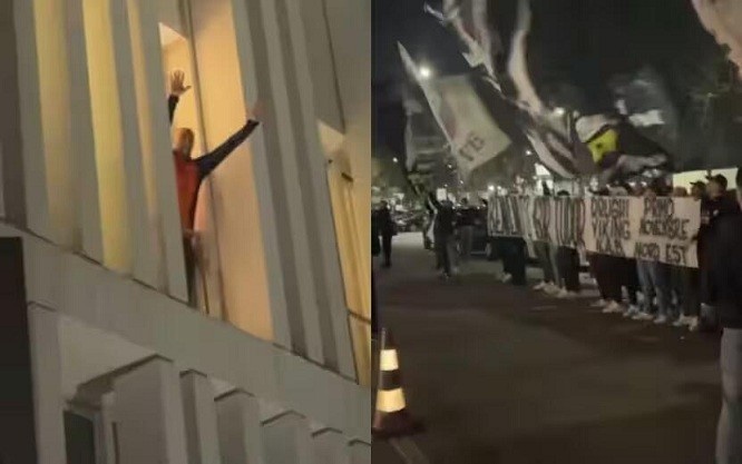 都體：尤文球迷來到酒店外支持新主帥，圖多爾向球迷們揮手致意