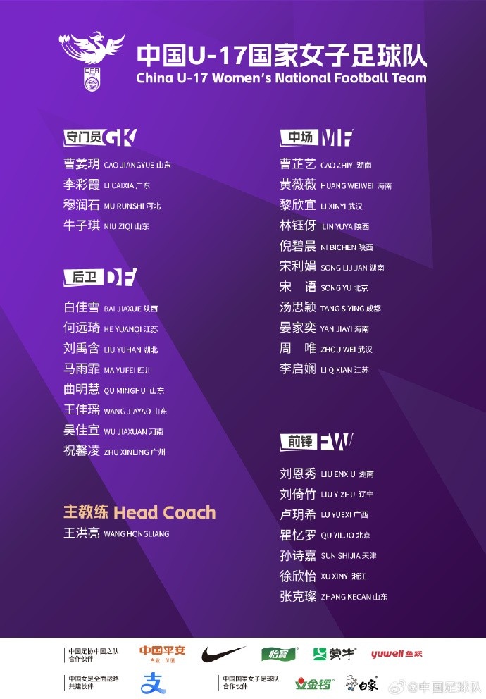 U17女足30人將在蘇州集訓(xùn)備戰(zhàn)世界杯，姜寧、朱挺擔(dān)任訓(xùn)練員